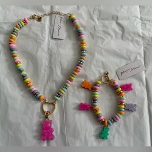 Betsey Johnson Pink Multi Pastel Gummy Bear Necklace & Bracelet Set